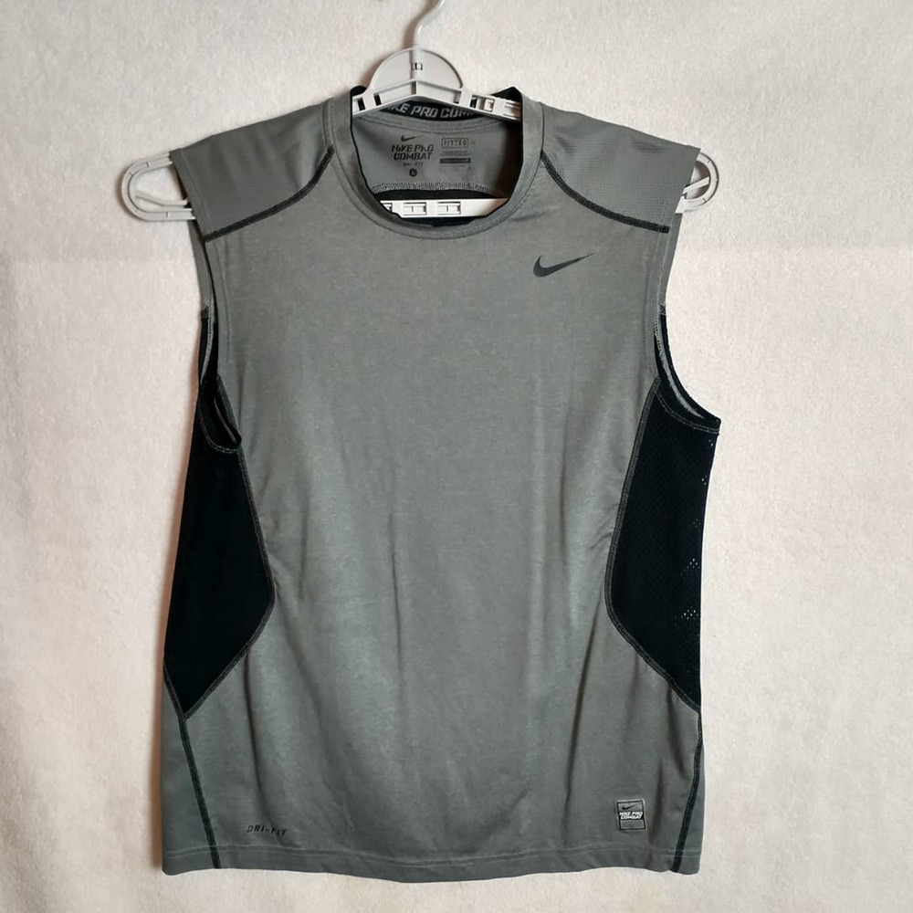 Nike Pro Combat Sleeveless Shirt Mens Large Gray Black Dri Fit Gym Training Tank